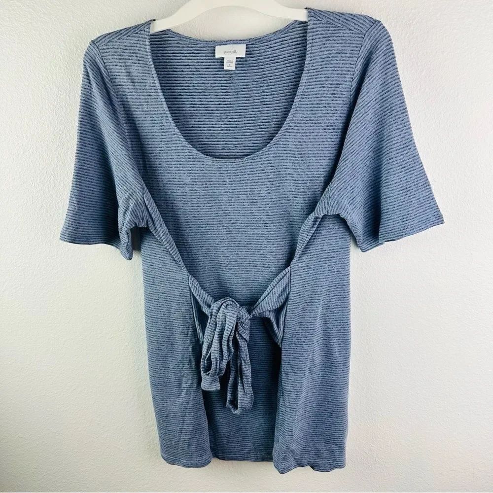 Pure Jill Linen Blend Tie Front Tee Size L Petite